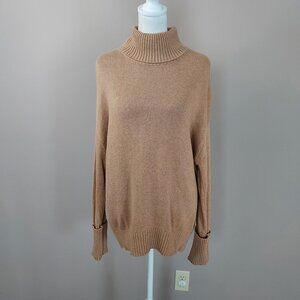 Saks Fifth Avenue Cashmere Blend Turtleneck Ribbed Cuff Sleeves Sweater Size Lg